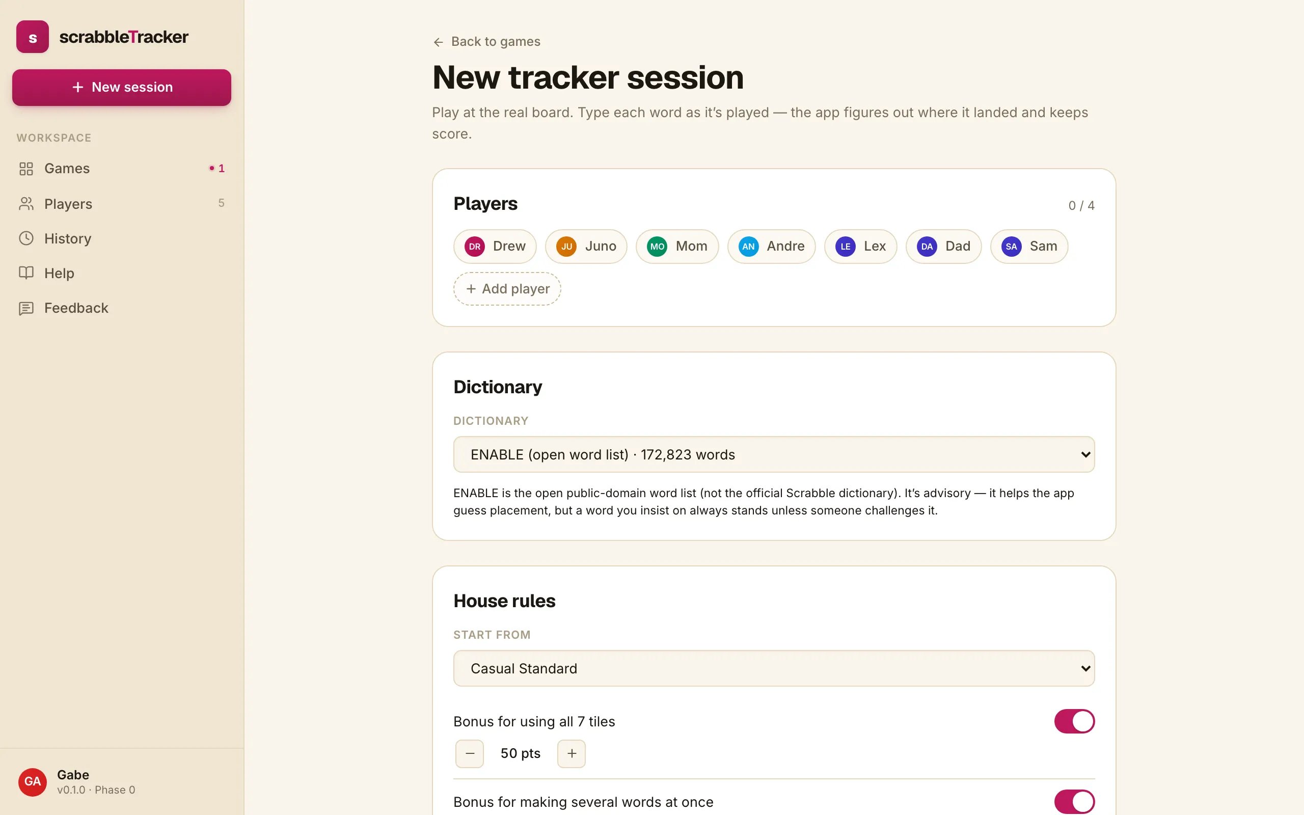 New session form